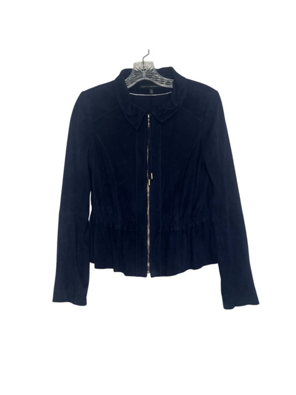 White House Black Market Genuine Leather Soft Jacket XS Navy‎ Blue Zip Front